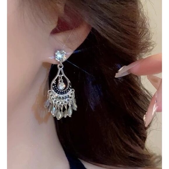 Ethnic style rhinestone tassel earrings retro earrings - Picture 2 of 6